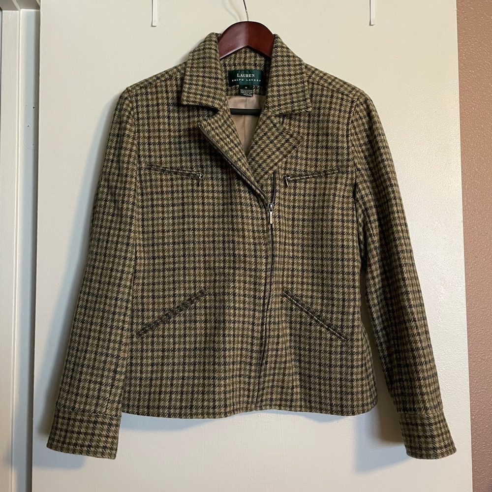 Ralph Lauren Houndstooth Tweed Wool Jacket